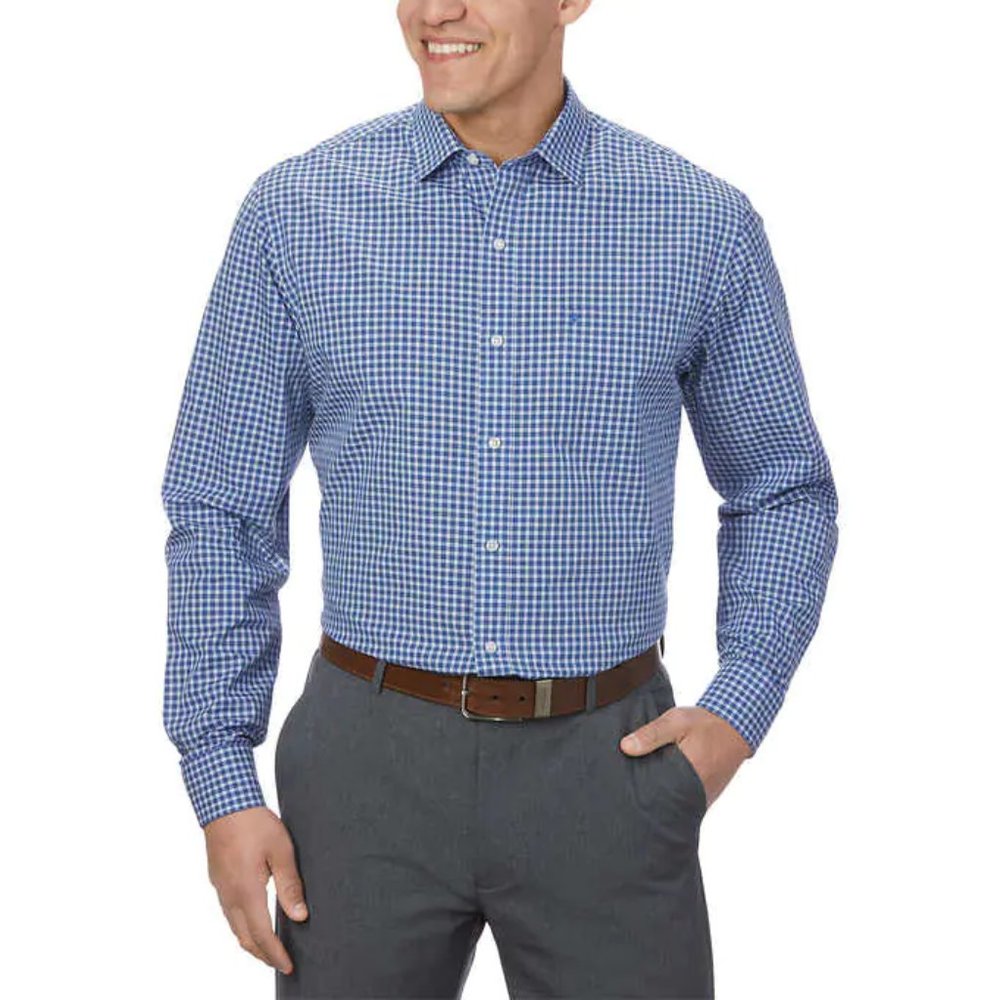 NWT IZOD Men's Long Sleeve Performance Dress Shirt Size 18 36/37 Blue $65 JK009
